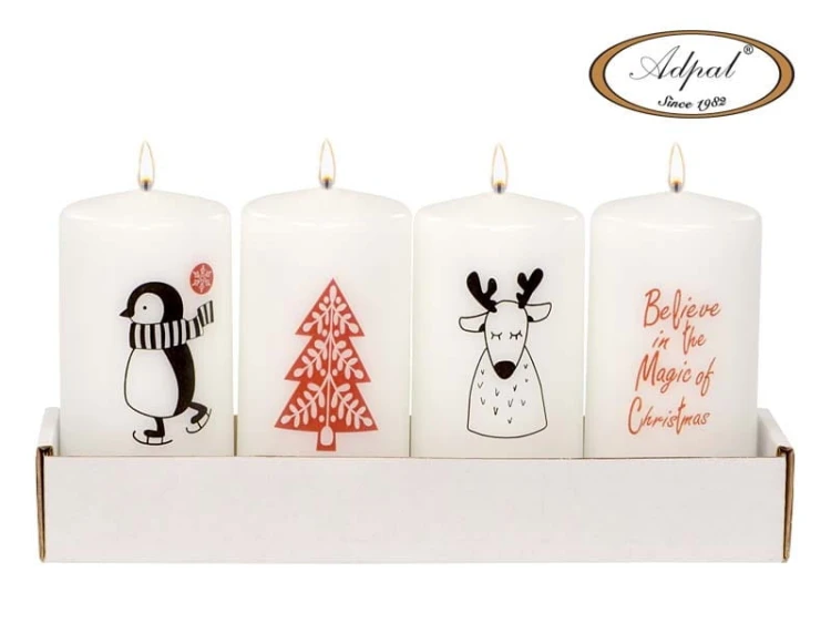 ŚWIECA PIEŃKOWA 100/50 (4 SZT.) CHRISTMAS DECAL MIX MATOWA biała/ czerwona