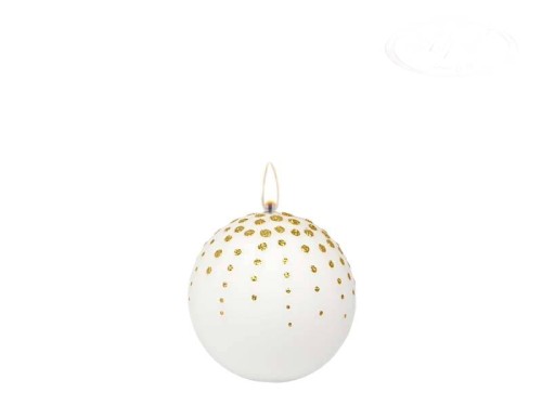 ŚWIECA KULA (FI 80) GLITTER DOTS LAKIER MATOWY biała