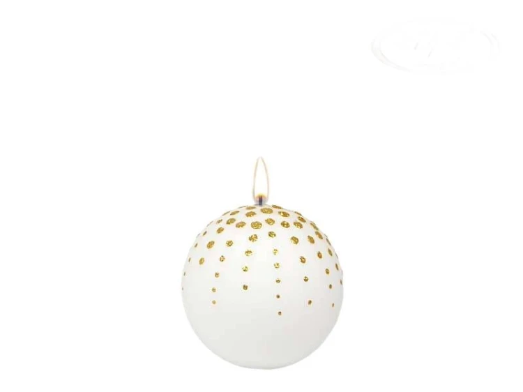 ŚWIECA KULA (FI 80) GLITTER DOTS LAKIER MATOWY biała