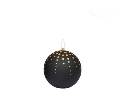 ŚWIECA KULA (FI 80) GLITTER DOTS LAKIER MATOWY CZARNA