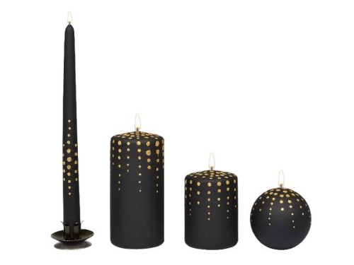 ŚWIECA KULA (FI 80) GLITTER DOTS LAKIER MATOWY CZARNA