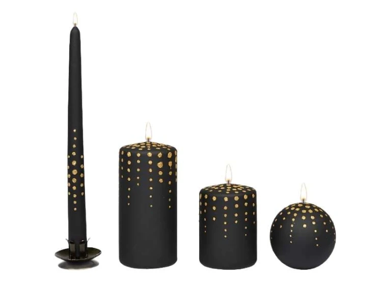 ŚWIECA PIEŃKOWA 100/70 GLITTER DOTS LAKIER MATOWY CZARNA