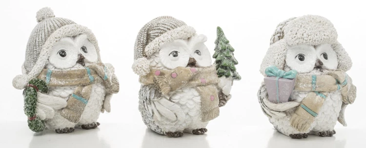 FIGURKA ZIMOWA SOWA 10CM - 3 WZORY