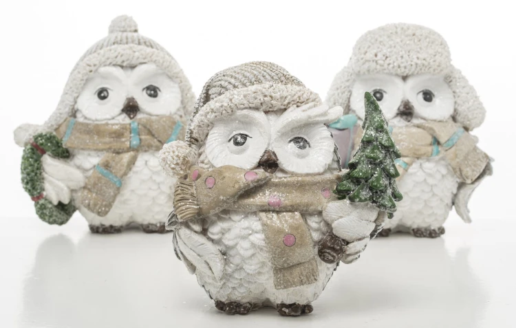 FIGURKA ZIMOWA SOWA 10CM - 3 WZORY