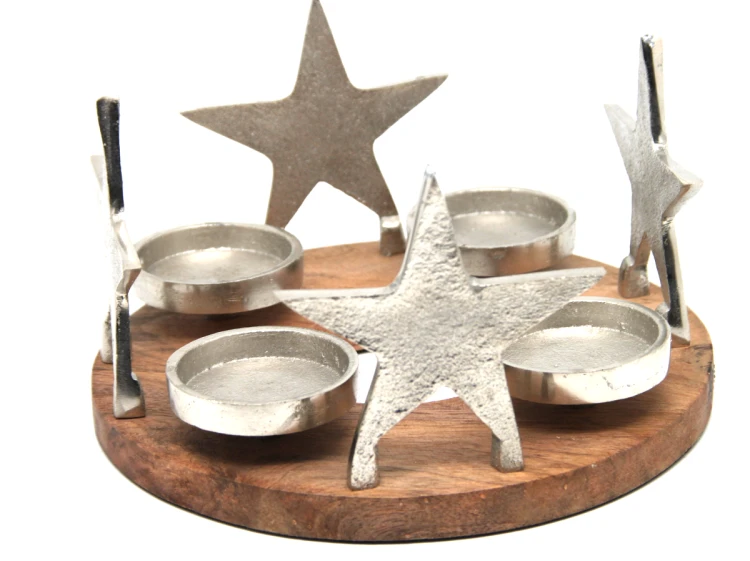 ORYGINALNY ŚWIECZNIK METAL+DREWNO FI20CM H12CM