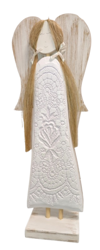 FIGURKA ANIOŁ DREWNIANY RĘKODZIEŁO 56CM