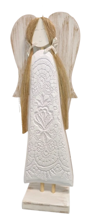 FIGURKA ANIOŁ DREWNIANY RĘKODZIEŁO 56CM