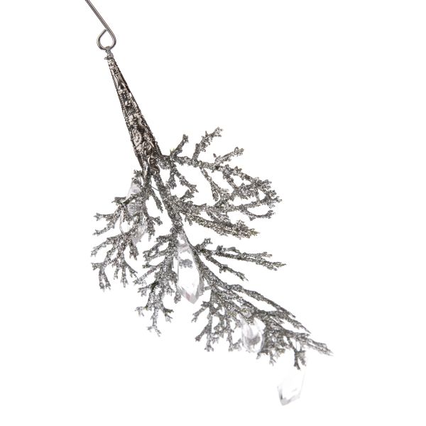GAŁĄZKA DEKORACYJNA SREBRNA Z AKRYLEM 18×7cm