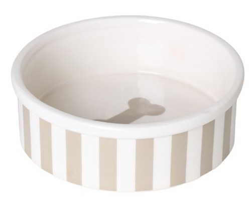 CERAMICZNA MISKA DLA PSA W BIAŁO - BEŻOWE PASKI 18x18x6 cm