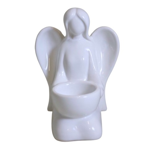 ŚWIECZNIK ANIOŁ CERAMICZNY NA T-LIGHT BIAŁY 10x10,7x15 cm