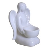 ŚWIECZNIK ANIOŁ CERAMICZNY NA T-LIGHT BIAŁY 10x10,7x15 cm