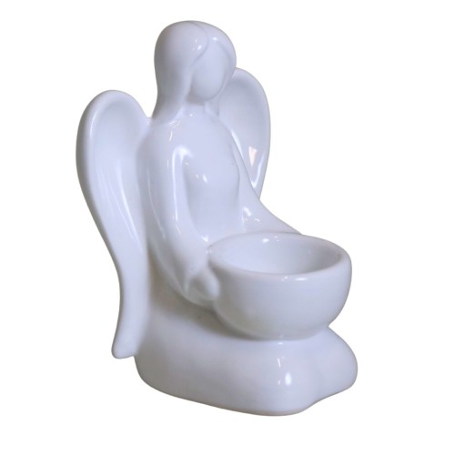 ŚWIECZNIK ANIOŁ CERAMICZNY NA T-LIGHT BIAŁY 10x10,7x15 cm
