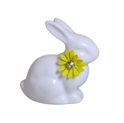 KRÓLICZEK CERAMICZNY BIAŁY Z ŻÓŁTYM KWIATKIEM 7x4x7,5 cm