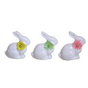 KRÓLICZEK CERAMICZNY BIAŁY Z ŻÓŁTYM KWIATKIEM 7x4x7,5 cm