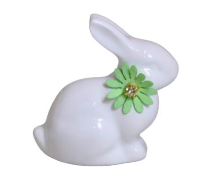 KRÓLICZEK CERAMICZNY BIAŁY Z ZIELONYM KWIATKIEM 7x4x7,5 cm
