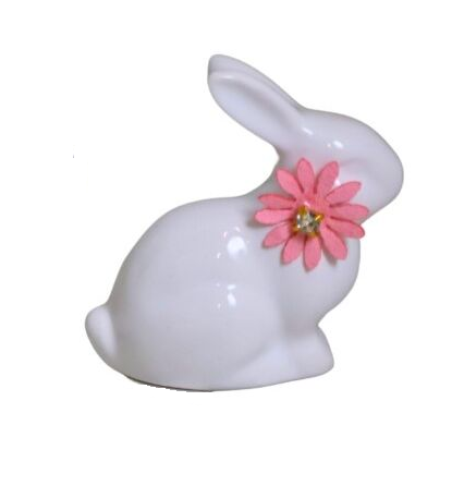 KRÓLICZEK CERAMICZNY BIAŁY Z RÓŻOWYM KWIATKIEM 7x4x7,5 cm