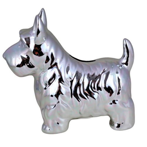 SKARBONKA CERAMICZNA PIES SREBRNY MAŁY 17x7x15,5 cm