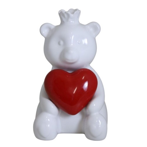 MIŚ CERAMICZNY BIAŁY Z CZERWONYM SERCEM MAŁY 7x7,5x11 cm