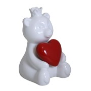 MIŚ CERAMICZNY BIAŁY Z CZERWONYM SERCEM MAŁY 7x7,5x11 cm