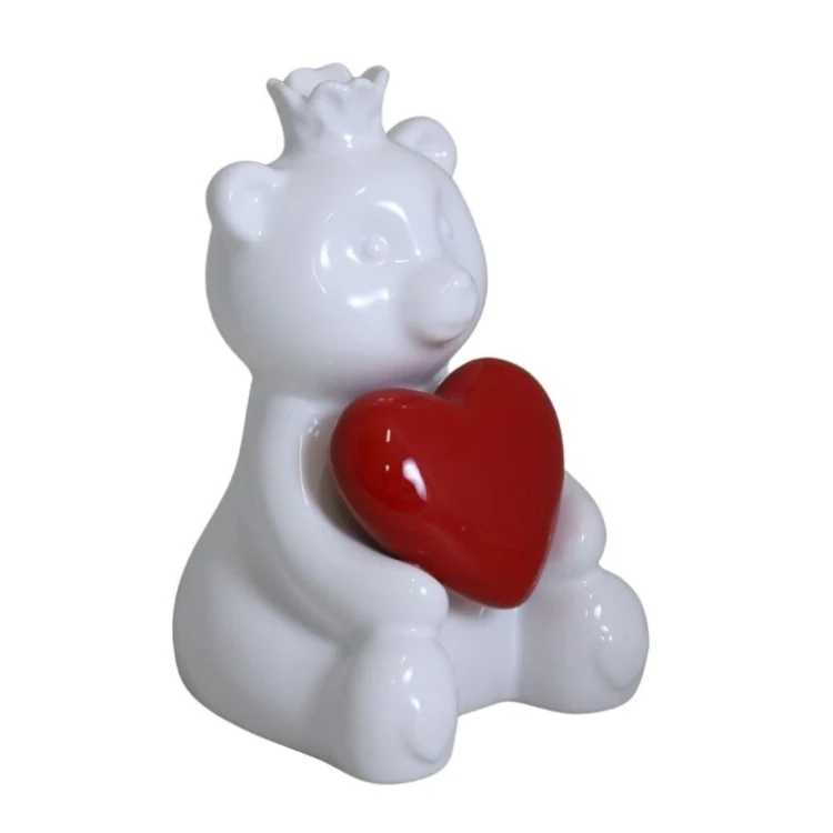 MIŚ CERAMICZNY BIAŁY Z CZERWONYM SERCEM MAŁY 7x7,5x11 cm