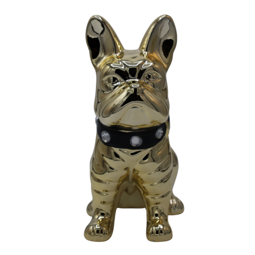 SKARBONKA BULDOG ZŁOTY Z CZARNĄ OBROŻĄ 23,5 cm