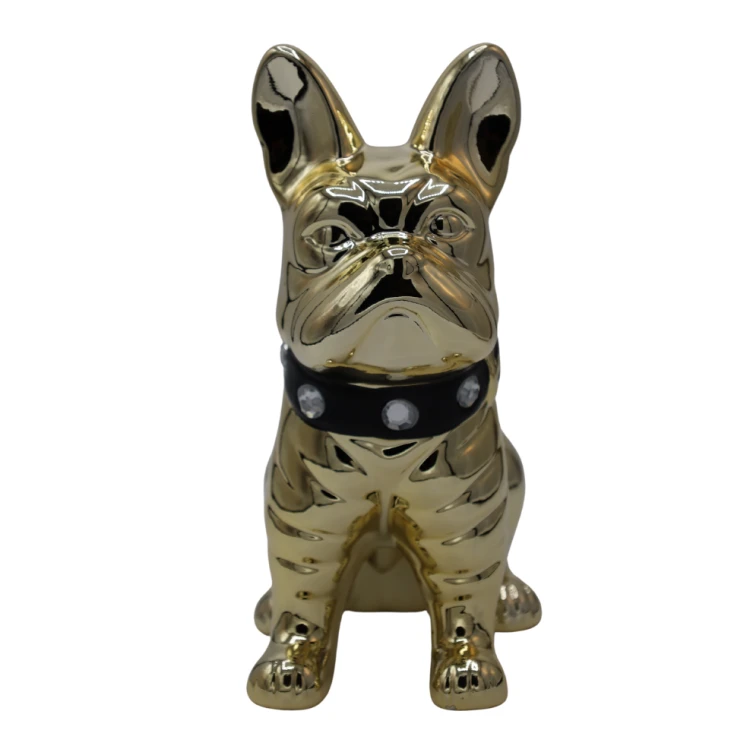 SKARBONKA BULDOG ZŁOTY Z CZARNĄ OBROŻĄ 23,5 cm