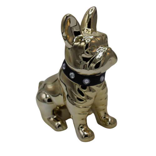 SKARBONKA BULDOG ZŁOTY Z CZARNĄ OBROŻĄ 23,5 cm