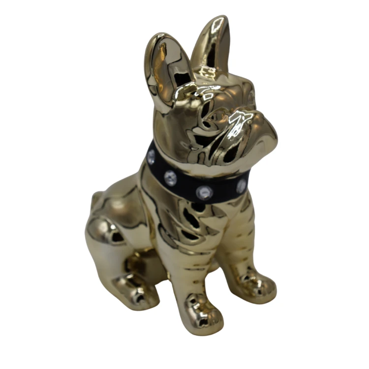 SKARBONKA BULDOG ZŁOTY Z CZARNĄ OBROŻĄ 23,5 cm
