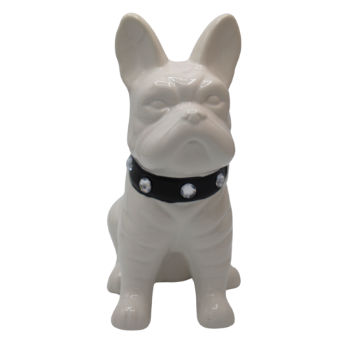 SKARBONKA BULDOG BIAŁY Z CZARNĄ OBROŻĄ 23,5 cm