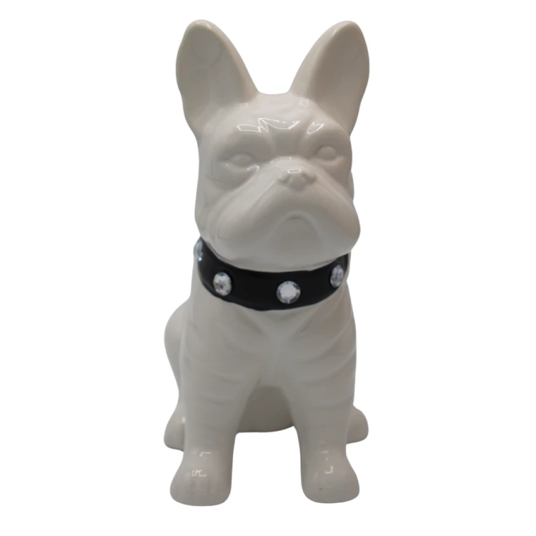 SKARBONKA BULDOG BIAŁY Z CZARNĄ OBROŻĄ 23,5 cm