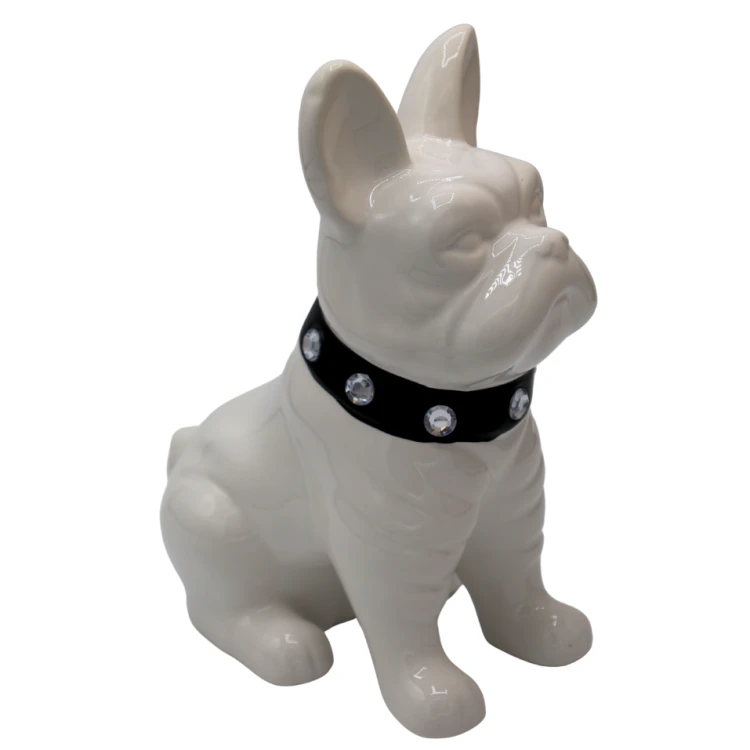 SKARBONKA BULDOG BIAŁY Z CZARNĄ OBROŻĄ 23,5 cm