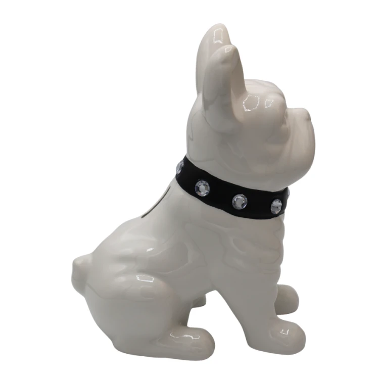 SKARBONKA BULDOG BIAŁY Z CZARNĄ OBROŻĄ 23,5 cm