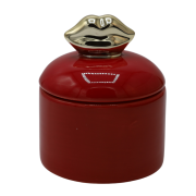 PUZDERKO CERAMICZNE CZERWONE ZE ZŁOTYMI USTAMI 8,2x9,8 cm
