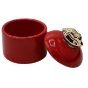 PUZDERKO CERAMICZNE CZERWONE ZE ZŁOTYMI USTAMI 8,2x9,8 cm