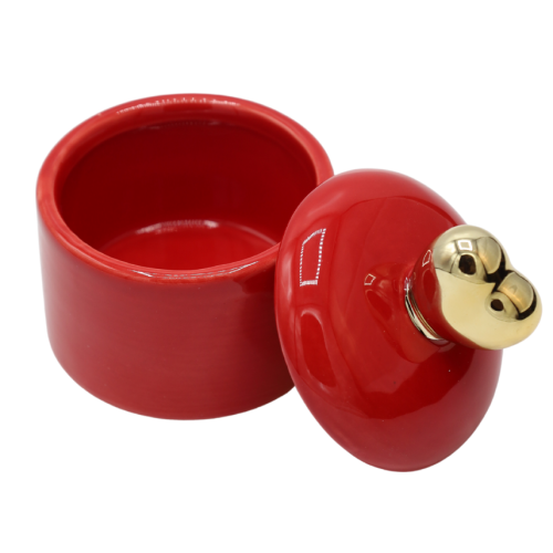 PUZDERKO CERAMICZNE CZERWONE ZE ZŁOTYM SERCEM 8,2x9,8 cm