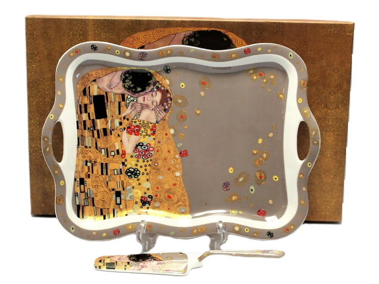 TACA Z ŁOPATKĄ  KLIMT POCAŁUNEK SZARA