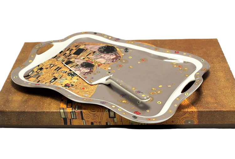 TACA Z ŁOPATKĄ  KLIMT POCAŁUNEK SZARA