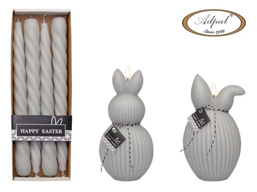ŚWIECA DŁUGA 23CM 4 SZTUKI FLUFFY BUNNY MATOWA JASNY POPIEL