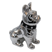 SKARBONKA BULDOG SREBRNY Z CZARNĄ OBROŻĄ 23,5 cm