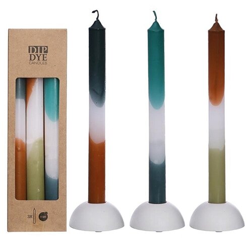 ZESTAW 3 ŚWIEC PETROL - OLIWA DIP DYE 24CM świece stołowe długie