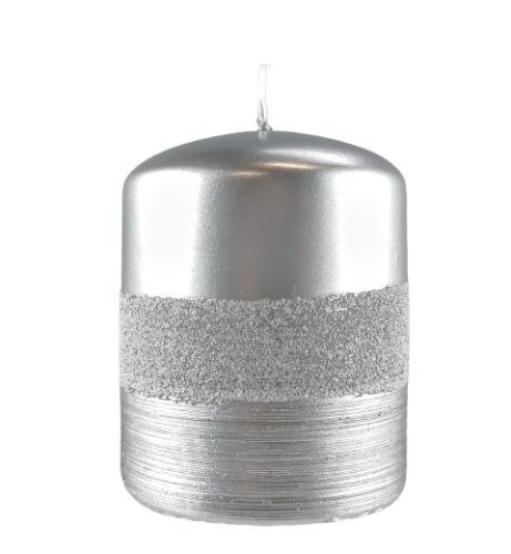 ŚWIECA OZDOBNA STRUCTURA SŁUPEK 70/90mm SREBRNY