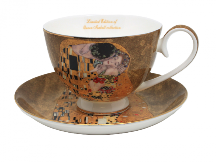ELEGANCKA FILIŻANKA ZE SPODKIEM KLIMT POCAŁUNEK 300ML