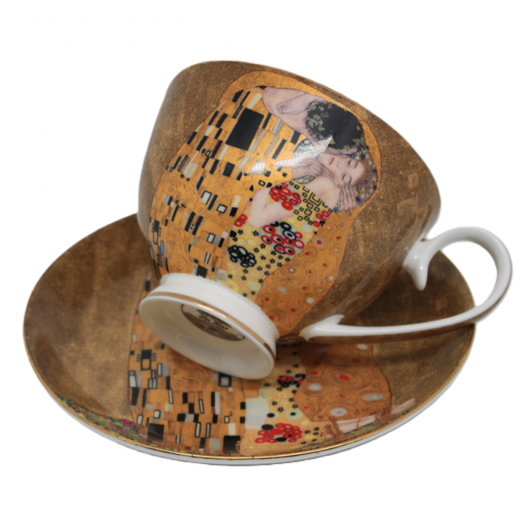 ELEGANCKA FILIŻANKA ZE SPODKIEM KLIMT POCAŁUNEK 300ML