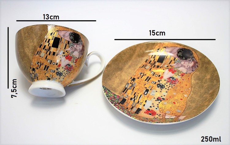 ELEGANCKA FILIŻANKA ZE SPODKIEM KLIMT POCAŁUNEK 300ML