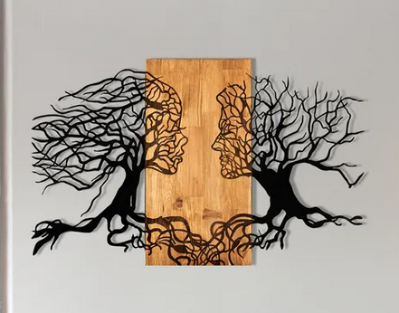 DEKORACJA ŚCIENNA DREWNO+METAL DRZEWO 92X58