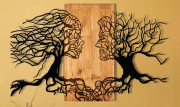 DEKORACJA ŚCIENNA DREWNO+METAL DRZEWO 92X58