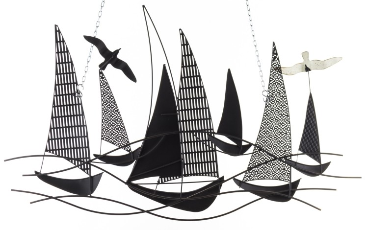 DEKORACJA ŚCIENNA STATKI ŻAGLÓWKI  66x109x4CM