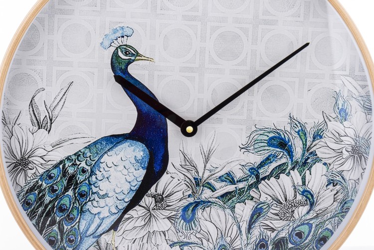 ZEGAR ŚCIENNY PAW GRANATOWY ZŁOTY 41CM NA BATERIE