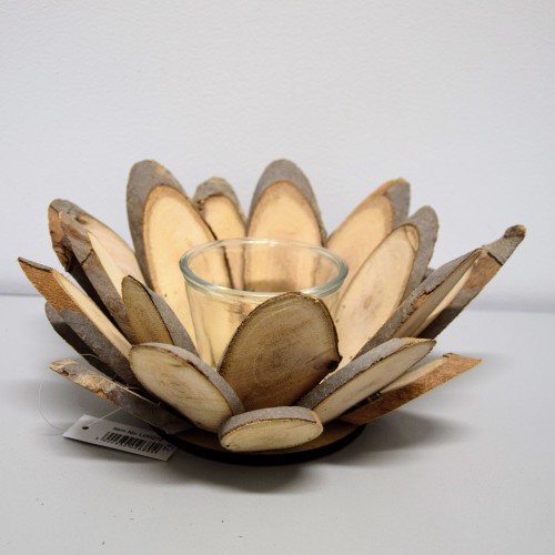 ŚWIECZNIK DREWNIANY ZE SZKLANYM WKŁADEM 25X25X12CM