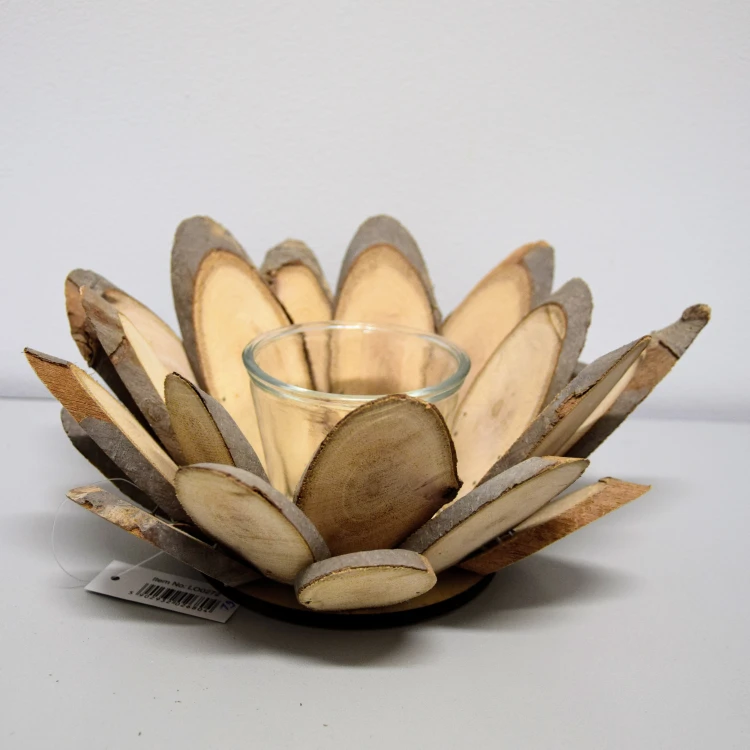 ŚWIECZNIK DREWNIANY ZE SZKLANYM WKŁADEM 25X25X12CM